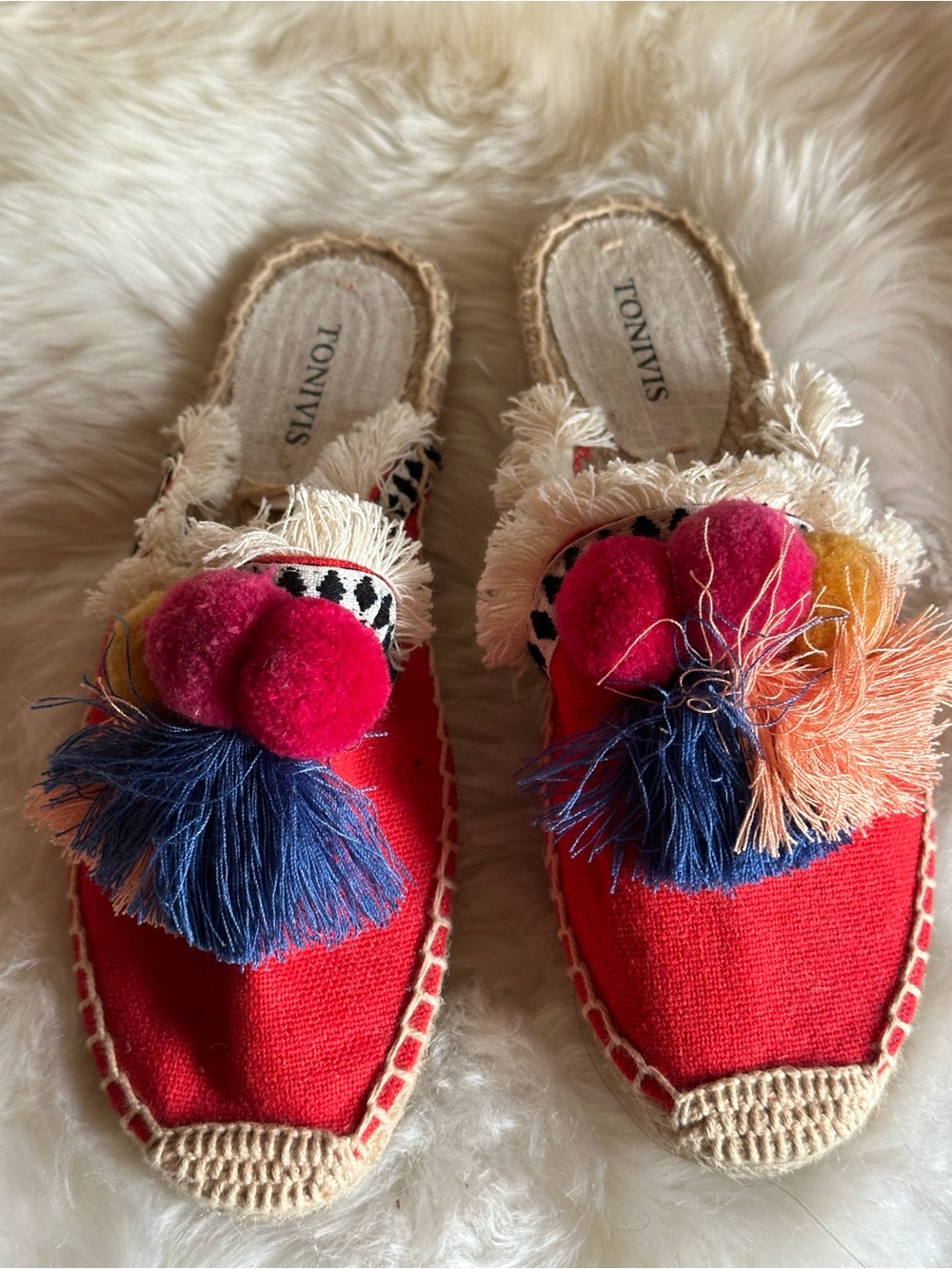 ToniVis Red Pom Pom Espadrille Mules